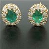 Image 2 : 14k Yellow Gold 3.71 ctw Oval Emerald & Round Diamond Halo Cluster Omega Earring