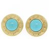 Image 1 : 14k Yellow Gold Round Bezel Set Turquoise Button Earrings