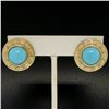 Image 2 : 14k Yellow Gold Round Bezel Set Turquoise Button Earrings