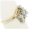 Image 3 : 14k Two Tone Gold .52 ctw Bypass Style Prong Set Diamond Wave Cluster Ring