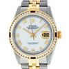 Image 2 : Rolex Mens 2 Tone 14K MOP Roman & Ruby Channel Set Diamond Datejust Wristwatch