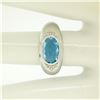 Image 8 : 14K White Gold Oval Checkerboard Cut Bezel Blue Topaz Solitaire & Diamond Ring