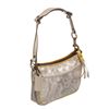 Image 3 : Coach Metallic Silver Monogram Canvas Leather Trim Pochette Handbag