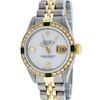 Image 2 : Rolex Ladies 2 Tone 14K MOP & Emerald Diamond Datejust Wriswatch