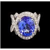 Image 2 : 12.92 ctw Tanzanite and Diamond Ring - 14KT White Gold