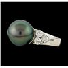 Image 1 : Pearl and Diamond Ring - 14KT White Gold