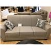 Image 1 : MODELLED GREY FABRIC 3 SEAT SOFA & LOVESEAT WITH 4 THROW PILLOWS