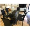 Image 2 : ASHLEY SIGNATURE BLACK & GLASS 7 PCS DINNING SET INCLUDING: GLASS TOP TABLE, 6 BLACK LEATHER SIDE