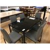 Image 1 : MODERN BLACK GLASS AND GREY LEATHER 7 PCS DINING TABLE SET INCLUDING: TABLE AND 6 GREY LEATHER SIDE