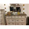 Image 2 : ASHLEY SIGNATURE ANTIQUE WHITE FABRIC PADDED KING 6 PCS BEDROOM SET INCLUDING: KING BED, 5 DRAWER