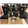 Image 1 : BLACK AND CHROME MODERN SIDE TABLE WITH 2 BLACK MICRO FIBER ARM CHAIRS