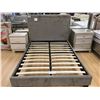 Image 1 : BEST QUALITY FURNITURE GREY MICROFIBER STUDDED *FULL* BED AND WHITE 2 DRAWER NIGHT STAND