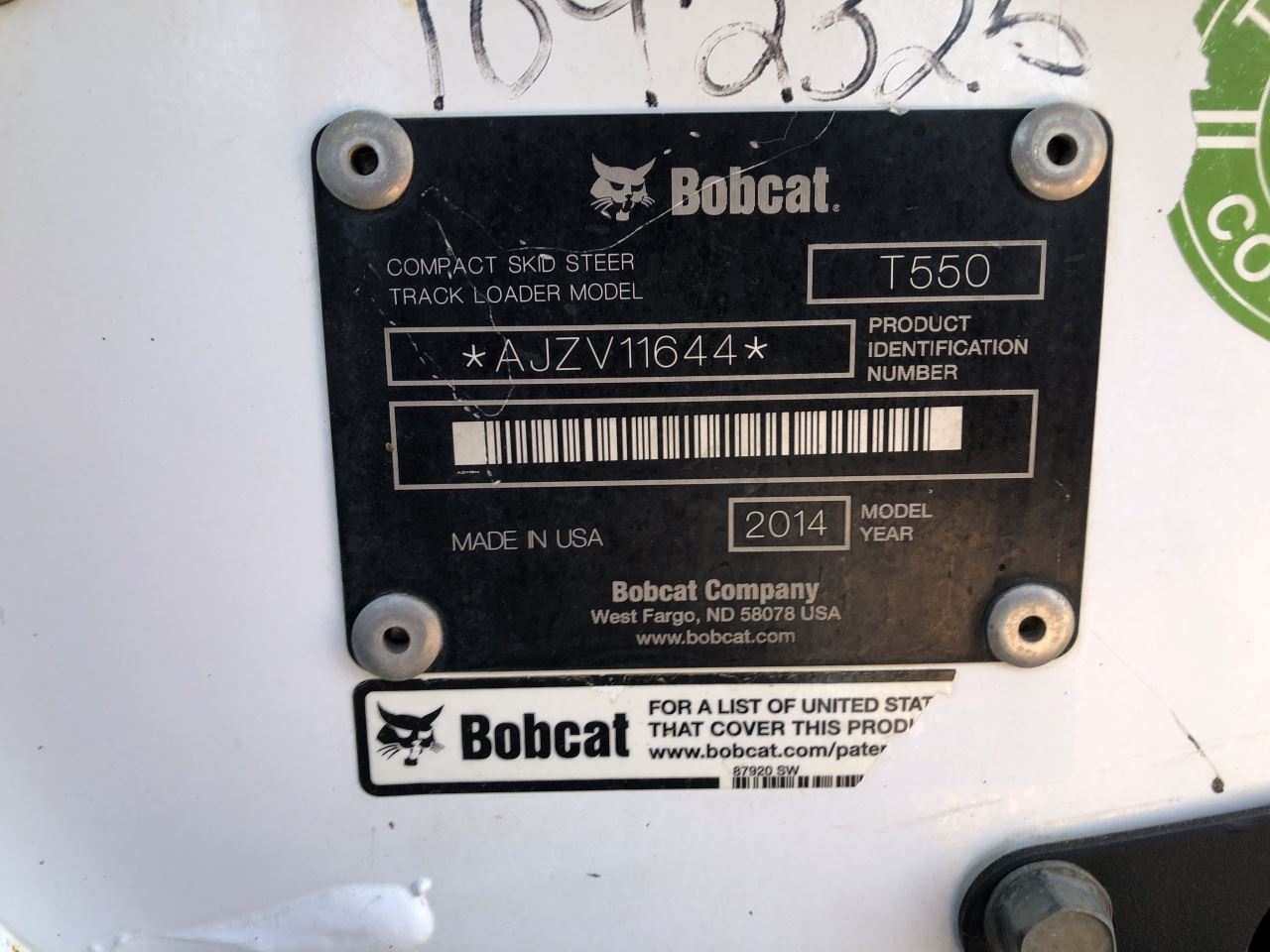 2014 BOBCAT T550 SKID STEER LOADER, VIN/SNAJZV11644 CRAWLER, BUCKET