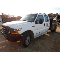 2000 FORD F450 FLATBED, VIN/SN:1FDXW46S6YED45315 - CREW CAB, V10 GAS ENGINE, A/T, 9' FLATBED BODY, T