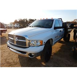 2004 DODGE RAM 3500 FLATBED TRUCK, VIN/SN:3D7MU48C14G117816 - 4X4, CREW CAB, CUMMINS DIESLE ENGINE, 