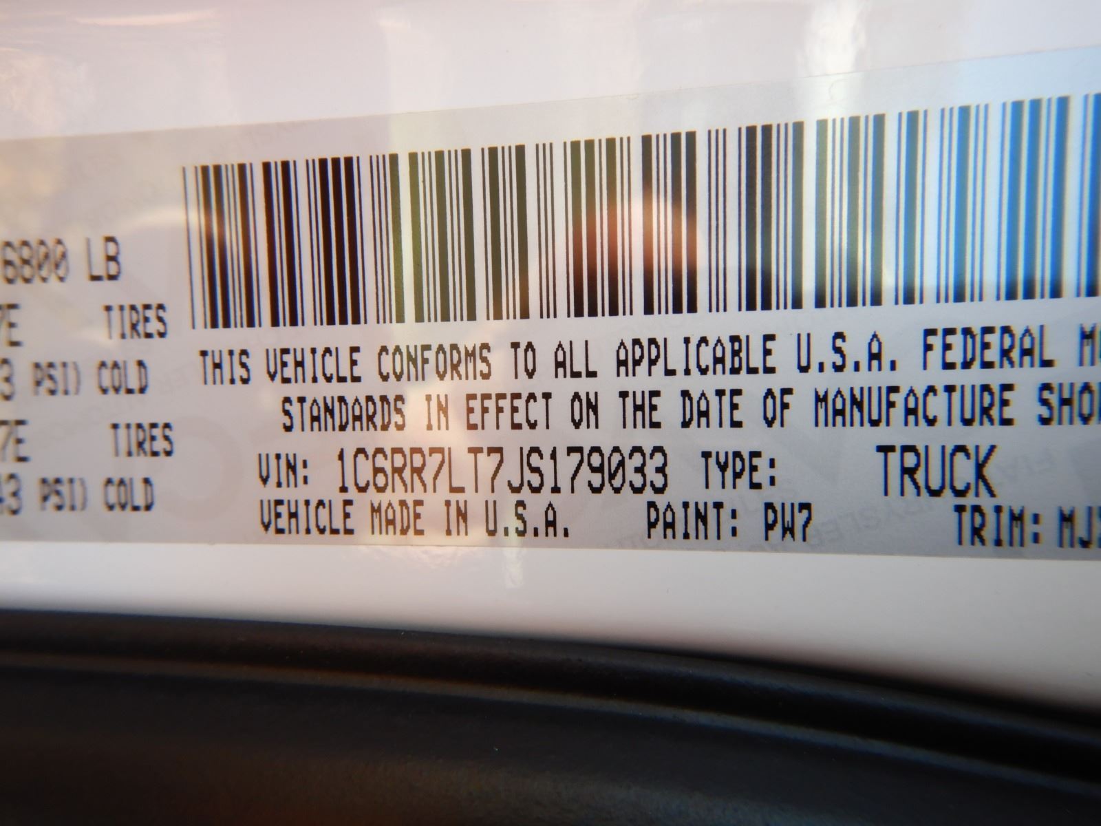 2018 Dodge Ram 1500 Pickup Truck Vin Sn 1c6rr7lt7js179033 4x4 Crew Cab Gas Engine A T Odomete