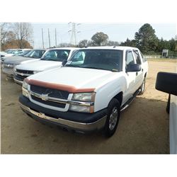 2004 CHEVROLET AVALANCHE PICKUP TRUCK, VIN/SN:3GNEK12T24G233058 - 4X4, CREW CAB, V8 ENGINE, A/T, ODO