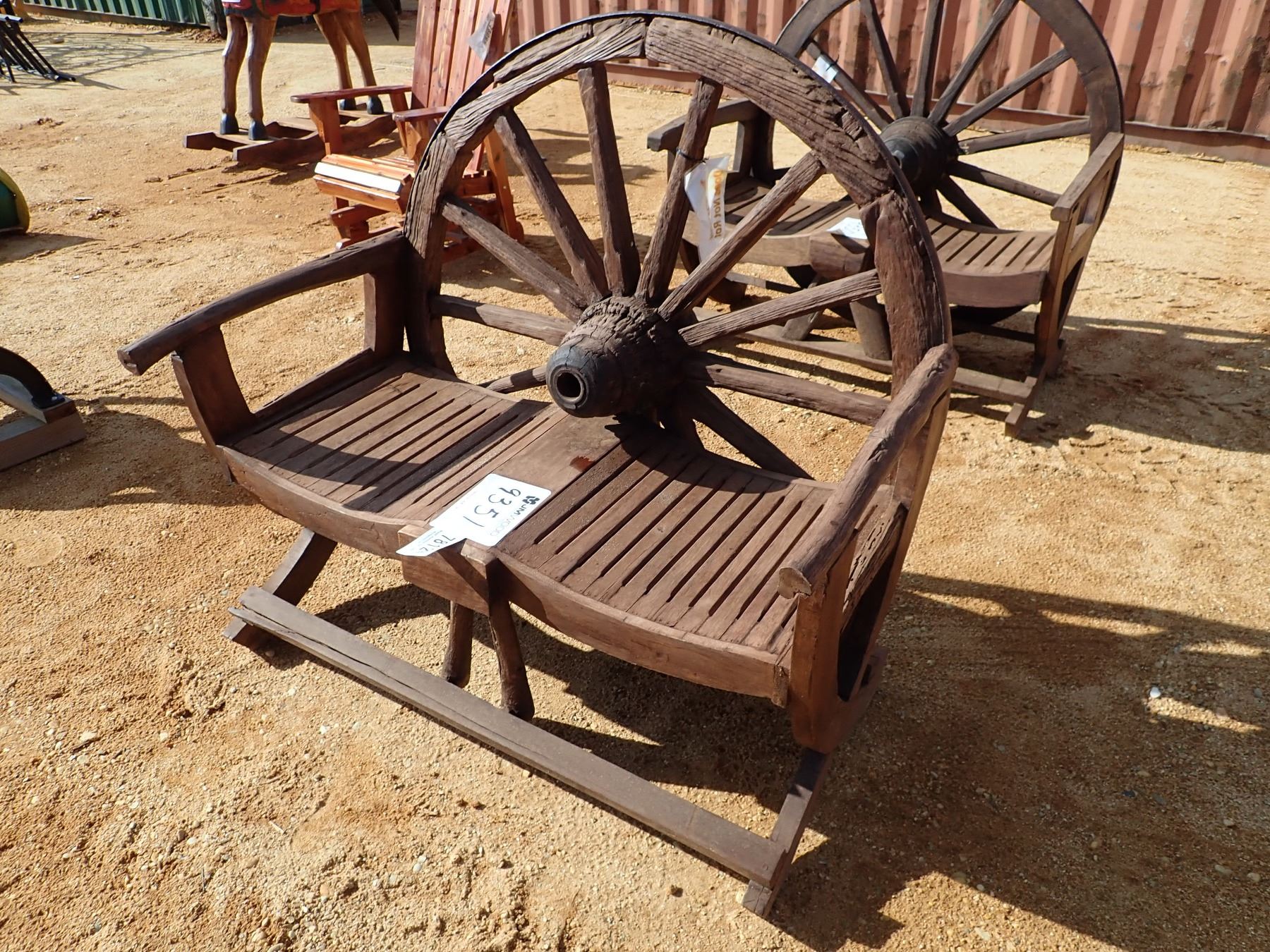 Hobby Lobby Wagon Wheel Bench TEAK WOOD WAGON WHEEL BENCH (C-6) - J.M. Wood Auction Company, Inc.