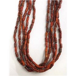 Navajo Red Coral and Sterling Silver Bead Necklace