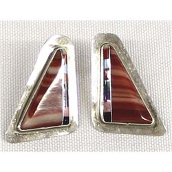 Zuni Sterling Inlay Red Shell Earrings