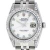 Image 1 : Rolex Mens Stainless Steel Mother Of Pearl Diamond Lugs Datejust Wristwatch With