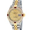 Image 2 : Rolex Ladies 2 Tone 18K Quickset Champagne Diamond & Ruby Datejust Wristwatch