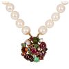 Image 3 : Double Strand Pearl Choker Necklace with 14KT Yellow Gold Multi-Color Stone Clas