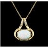 Image 1 : Opal and Diamond Pendant With Chain - 14KT Yellow Gold