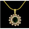 Image 2 : 1.60 ctw Emerald and Diamond Pendant With Chain - 14KT Yellow and Rose Gold