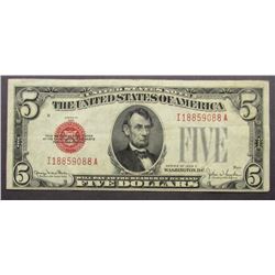 1928 $5 RED SEAL U.S. NOTE