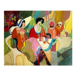 Isaac Maimon,  Talk and Expressos  Original Acrylic Painting, Hand Signed with Certificate of Authen