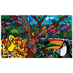 Romero Britto  Amazon Mini  Hand Signed Giclee on Canvas; Authenticated