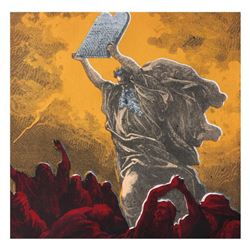 Steve Kaufman (1960-2010) "Moses, State Two" One of a kind Hand Painted Silkscreen on Canvas Numbere
