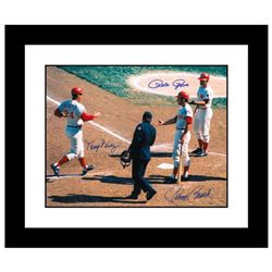 "Tony Crossing the Plate" Framed Archival Photograph of Tony Perez crossing the plate and being cong