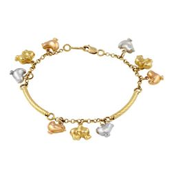 Italian 14k Tri-Color Gold Lucky Animal Charms Bar Link Bracelet, 8"
