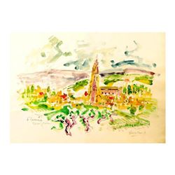 Wayne Ensrud "Village of Fleurie, Beaujolais, France" Watercolor Original Artwork; Hand Signed; COA