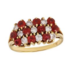14k Yellow Gold 1.15ctw Ruby & Diamond Checkerboard Cluster Ring
