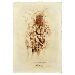 Brachi Horen, "Miziyon Tetse Torah" Hand-Embellished Mixed Media with Goldleaf, Hand Signed with Cer