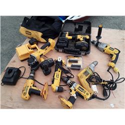 Large Dewalt Power Tool Lot - Drills, Grinder, Batteries, Chargers, *Untested