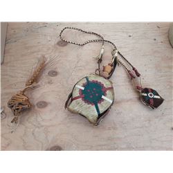 Leather and fur decorated Flask with mini & weave Art & Pendent
