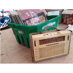 Vintage/Antique Phillips radio with box of records