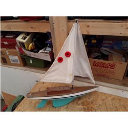Model sailboat with electric motor wood fiberglass