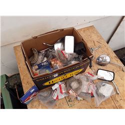 Box lot of used motorcycle mirrors & new brake pads Yamaha/ Honda