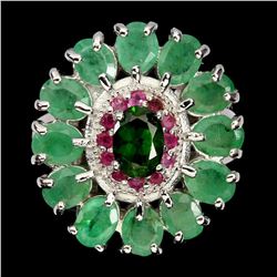 Natural Emerald Ruby & Chrome Diopside Ring