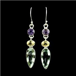 Natural Purple & Green Amethyst - Citrine Earrings