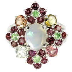 NATURAL OPAL TSAVORITE GARNET & TOURMALINE Ring