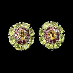 Natural Citrine Peridot Rhodolite Earrings