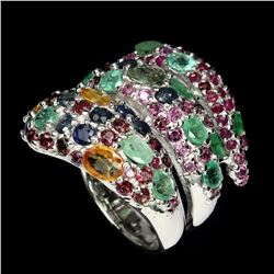 Natural Sapphire Emerald Rhodolite Garnet Ruby Ring