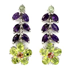 Natural Green Peridot Amethyst Sapphire Earrings