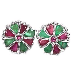 Natural EMERALD & RUBY FLOWER EARRING